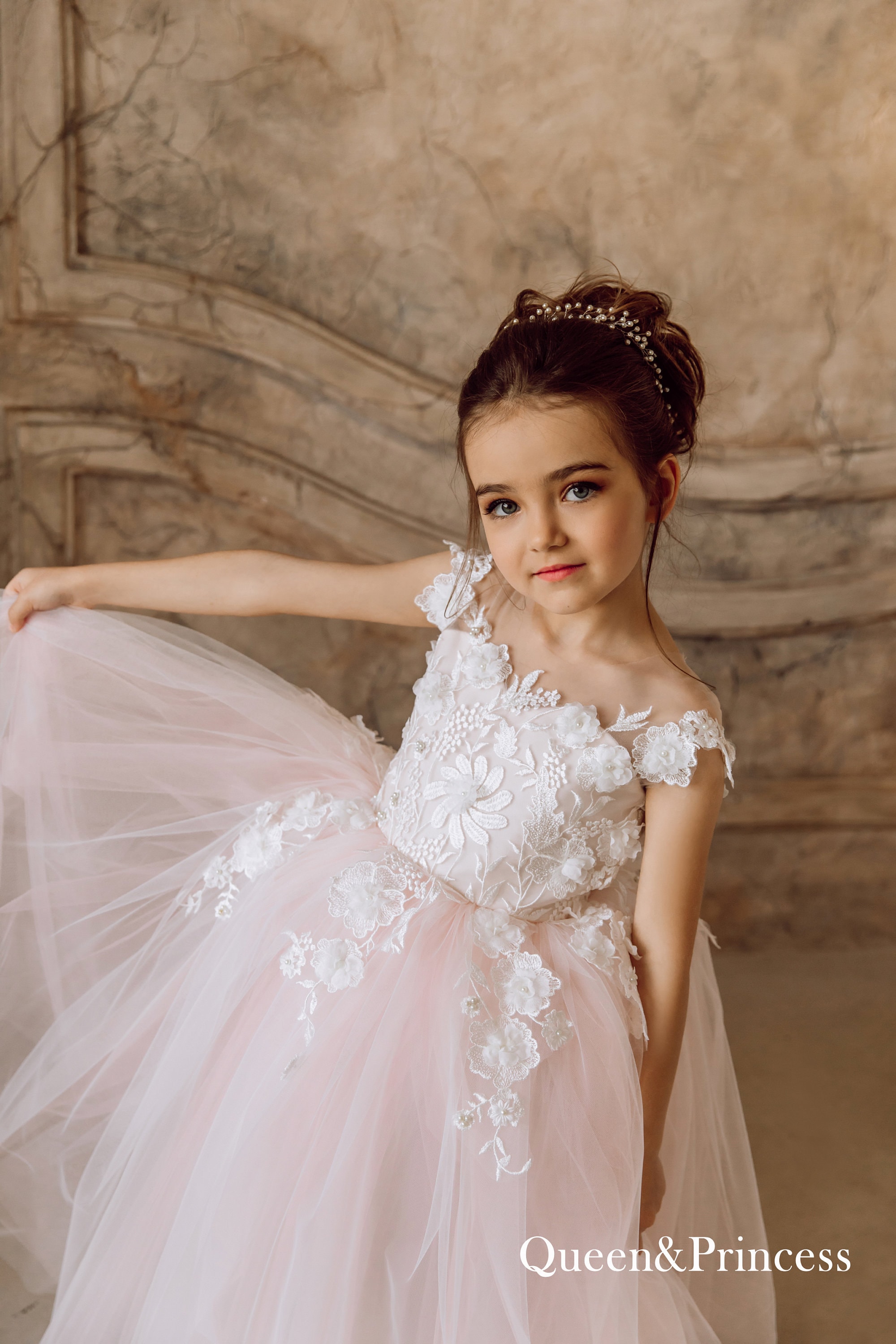 Blush Flower Girl Dress Flower Girl Dress Lace Tutu Dress Tulle