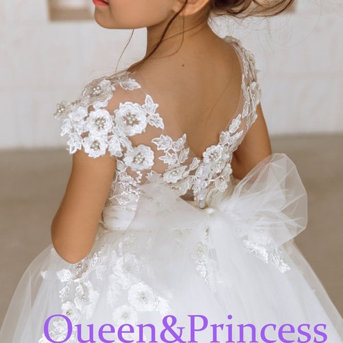 Floryme Lace Tulle Junior Bridesmaid Dress, First Communion & Portrait Gown