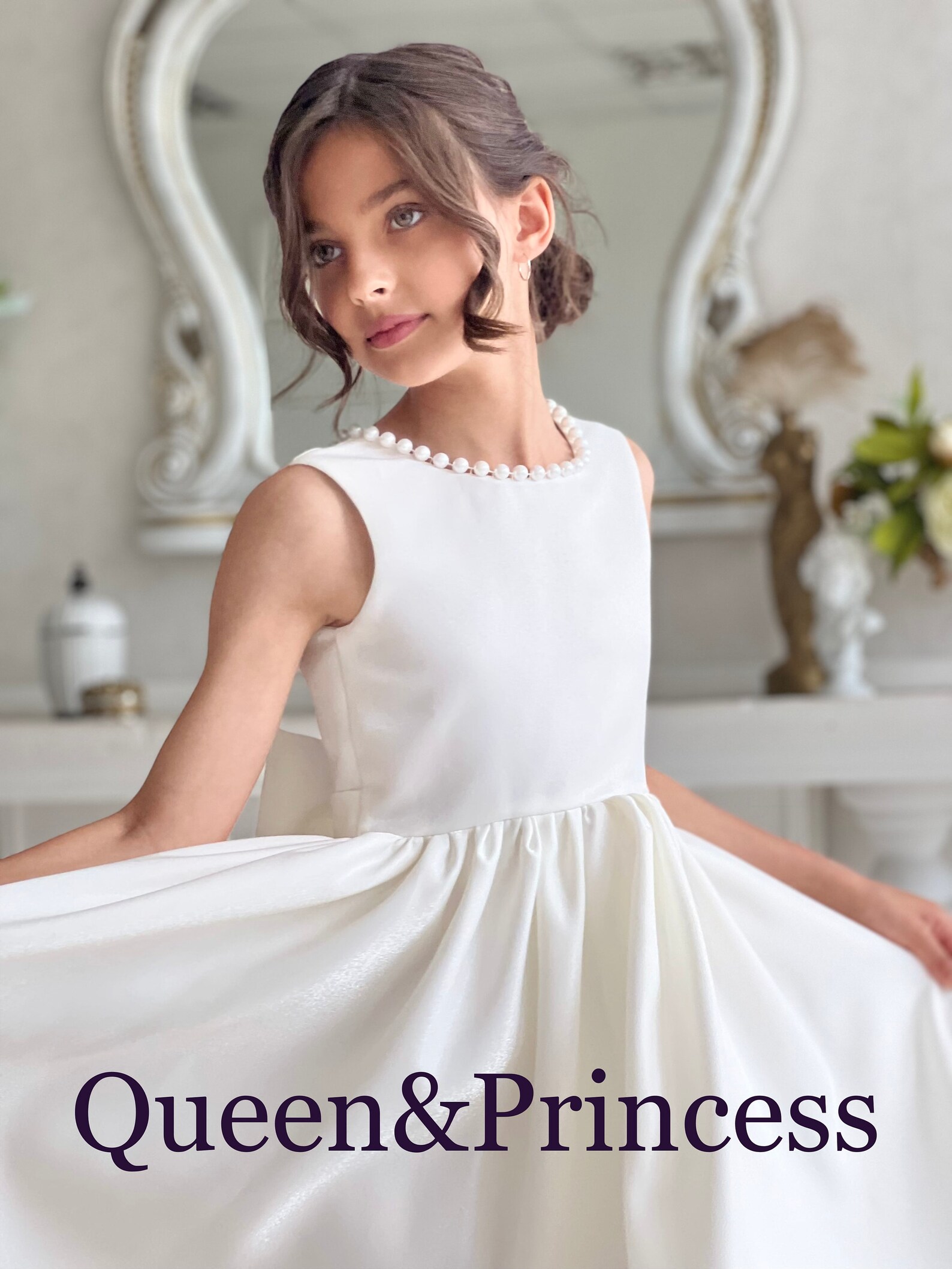 Angelina satin flower girl dress