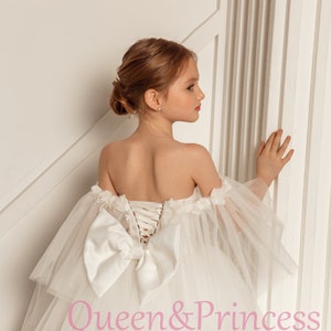 Ivory Detachable Train Princess First Communion Flower Girl Dress