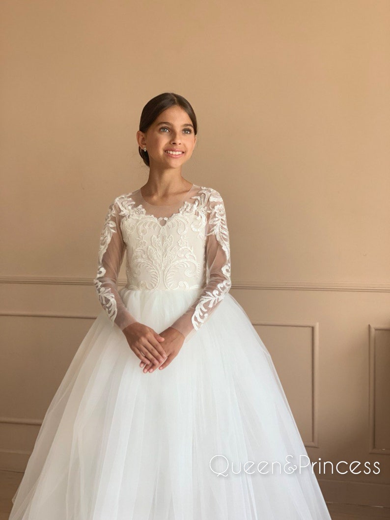 Flower Girl Dress Long Sleeve Flower Girl Dress Lace Flower Etsy
