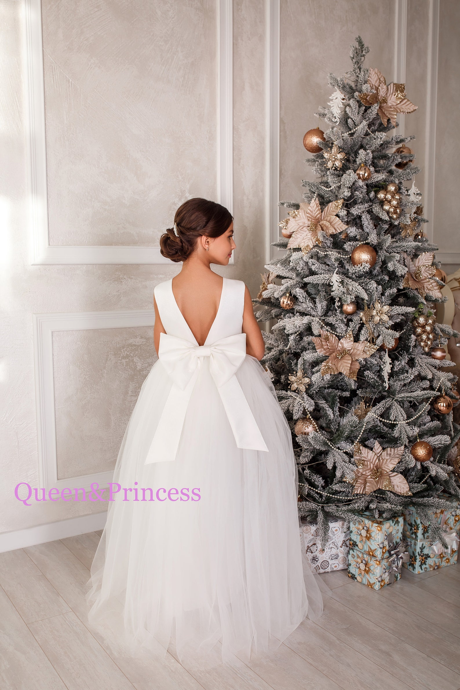 Sleeveless Pleated Satin Tulle Girl's Dress Dusty Rose