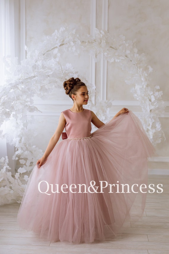 Girls Princess Tulle Flower Lace Dress - Long Sleeveless Pageant Gown For Weddings, Birthdays, Party (White, Size 8-9 Years)