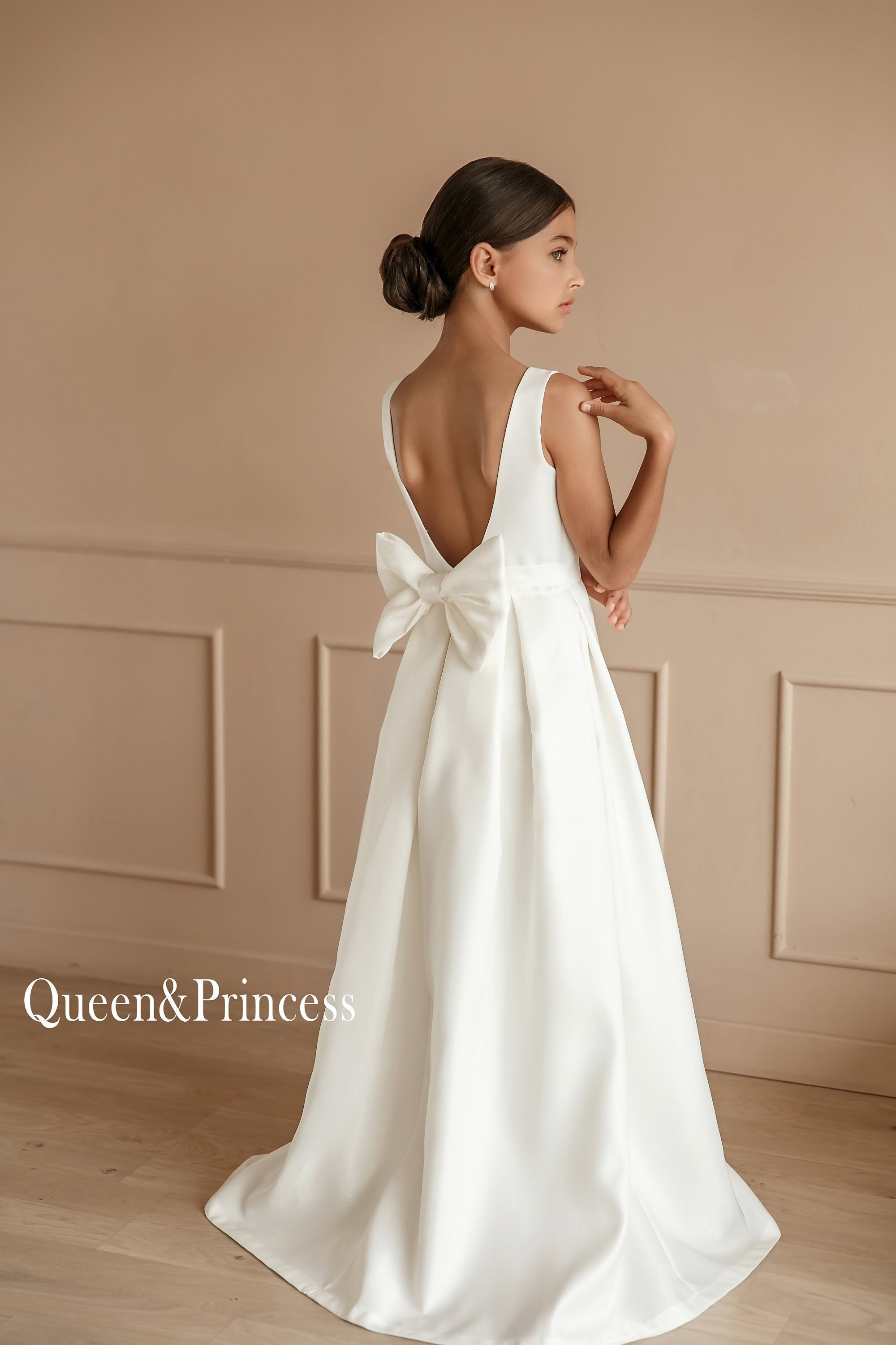 Sleeveless Ivory Flower Girl Dress with Pink Silk Sash (6mths-10yrs)