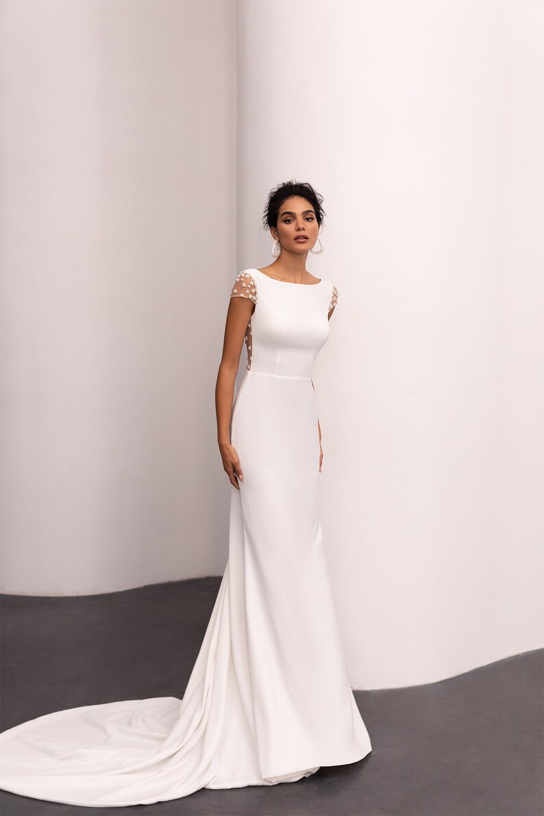 Wedding Dresses Simple Open Back Mermaid Fitted Style in Elastic Satin