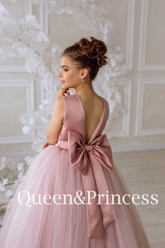Tulle Dusty Rose Toddler Bridesmaid Dress Birthday Party Satin Dress for Girls Junior Ball Gown Flower Dress Etsy