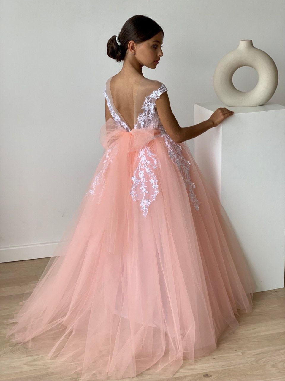 Flower Girl Dress Blush Girl Dress Tulle First Communion Etsy