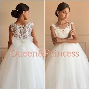 Ivory flower girl dress, Girl dress lace, Dress for photoshoot , Flower dress tulle, Flower girl dress tutu, Baptism dress, Birthday dress