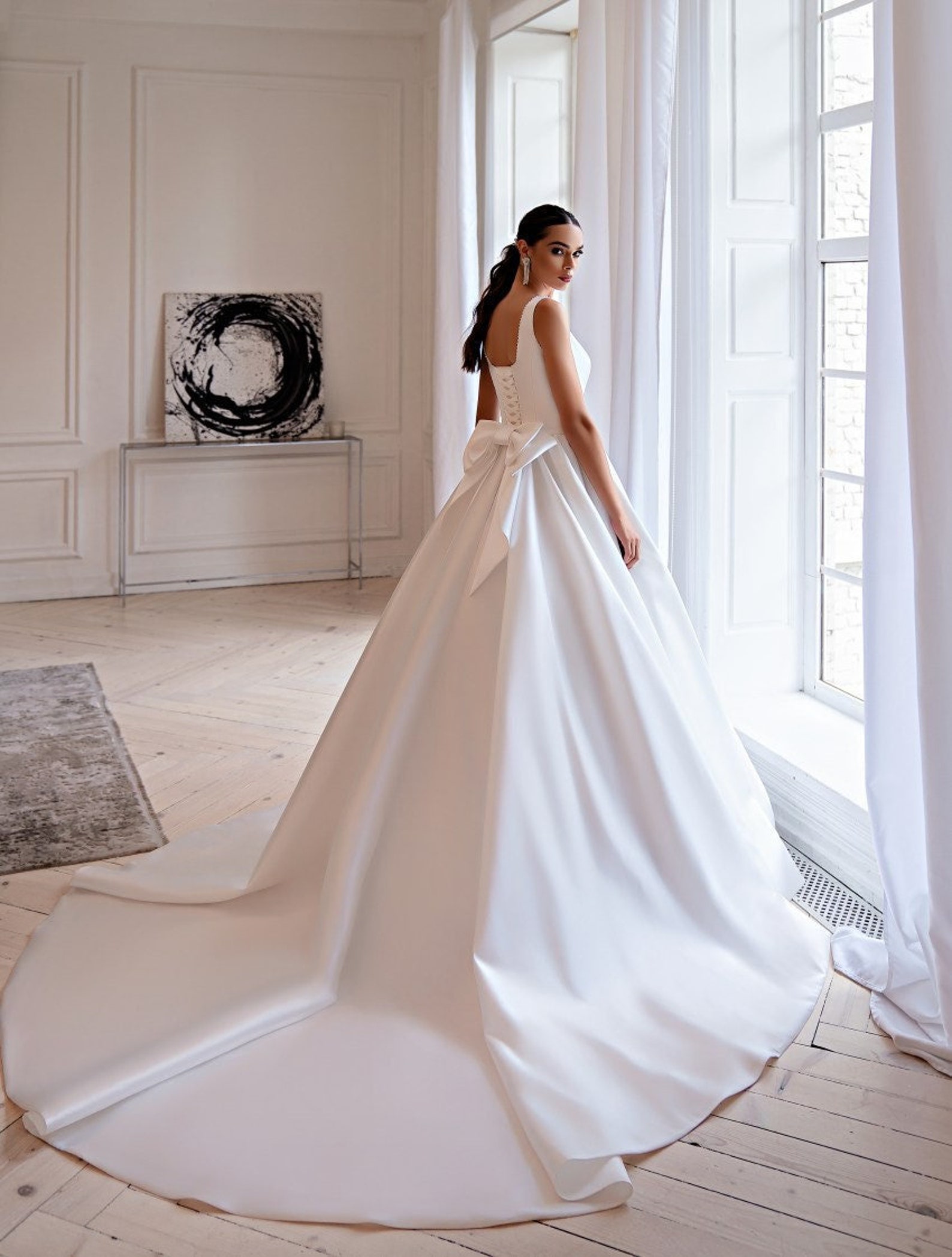 Satin Wedding Dress Bridal Gown Long Train Simple Wedding - Etsy Satin Wedding Dress Bridal Gown Long Train Simple Wedding - Etsy