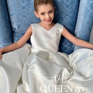 Baptism toddler girl dress Junior bridesmaid dress Little girl birthday party dress Flower girl dress satin Wedding baby girl dress ivory