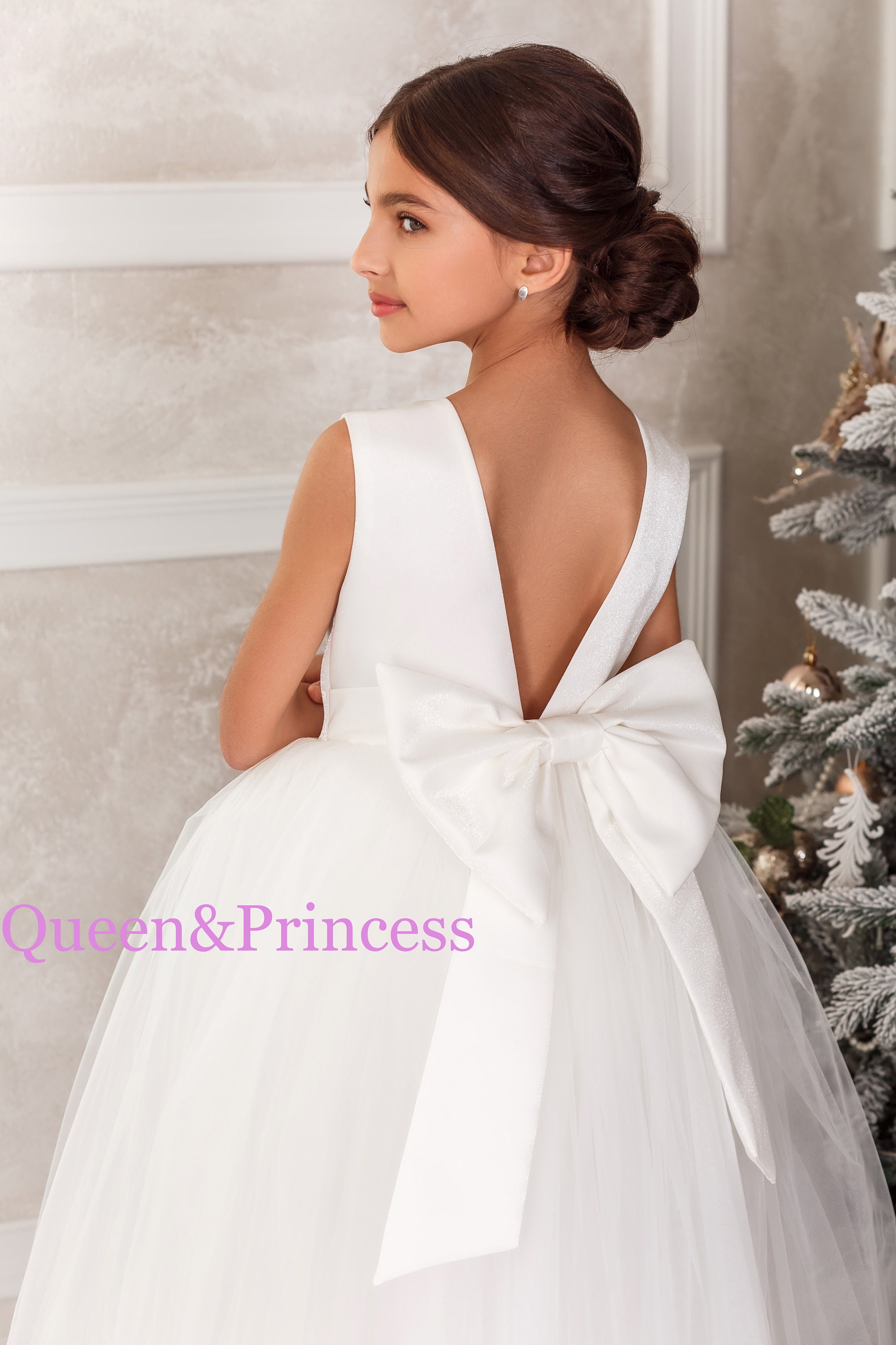 Flutter Sleeve Satin Tulle Girl's Dress Dusty Rose