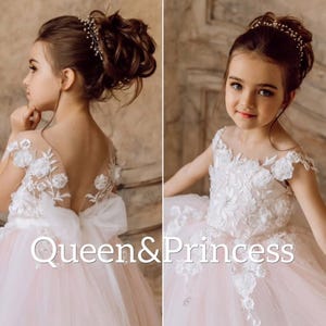 Flower girl dress lace, Ivory flower girl dress, Birthday dress, Communion dress, Tulle flower dress, Blush girl dress, Flower girl dress