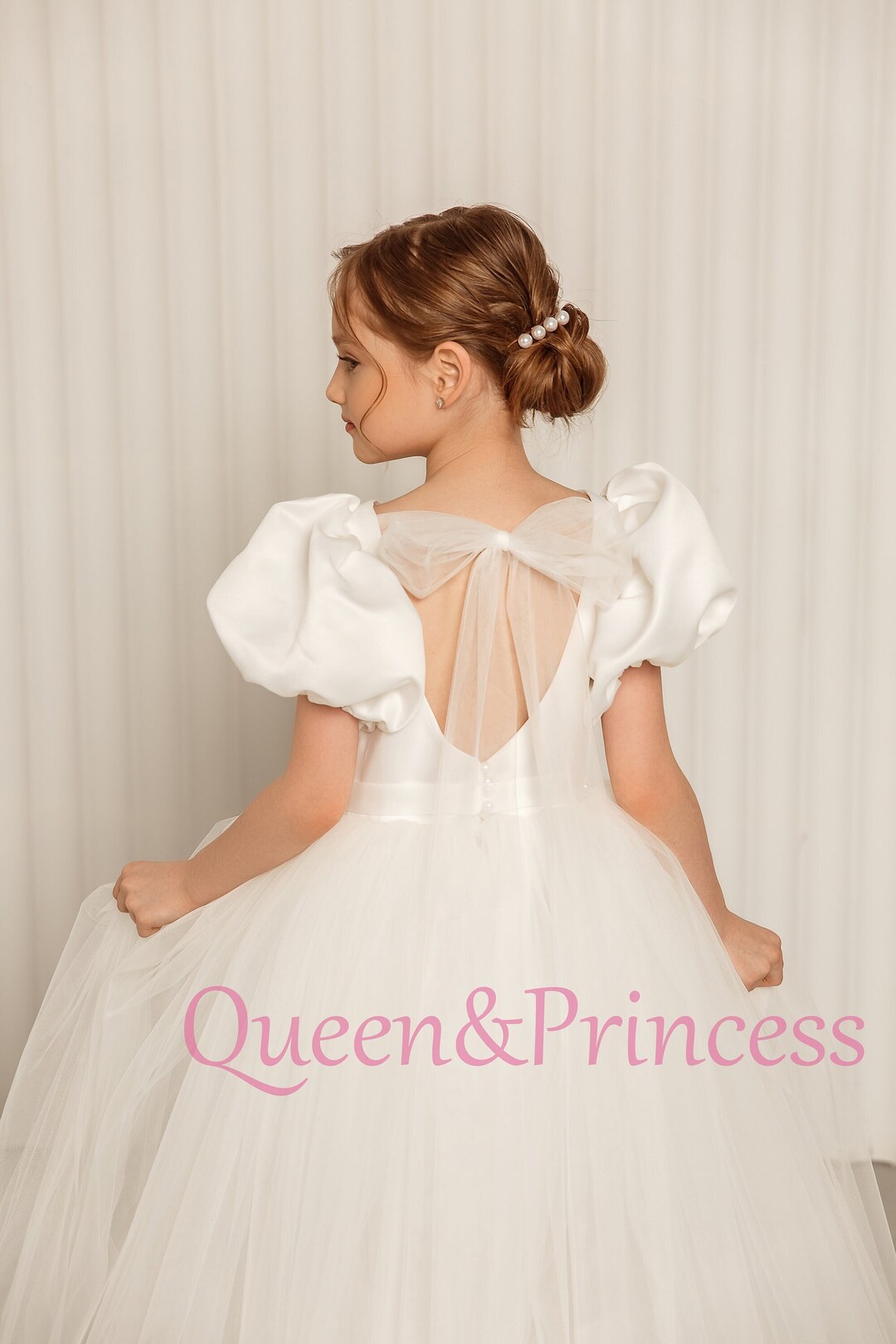 Open Back Flower Girl Dress, Girl Dress With Puffy Sleeves, Tutu Flower