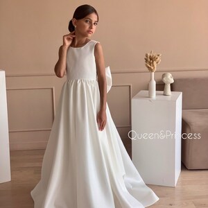 Satin Sweep Train Ivory Flower Girl Dress