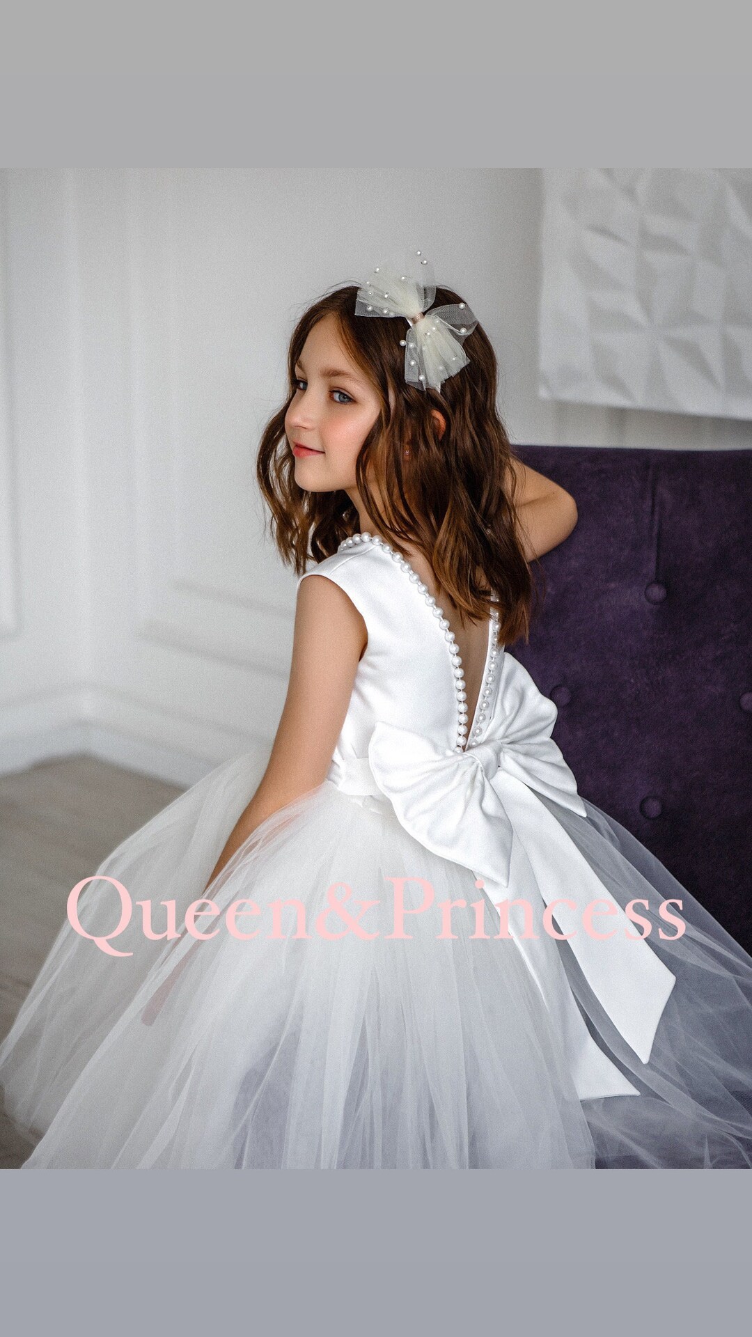 First Communion Sleeveless Tea-Length Flower Girl Dress