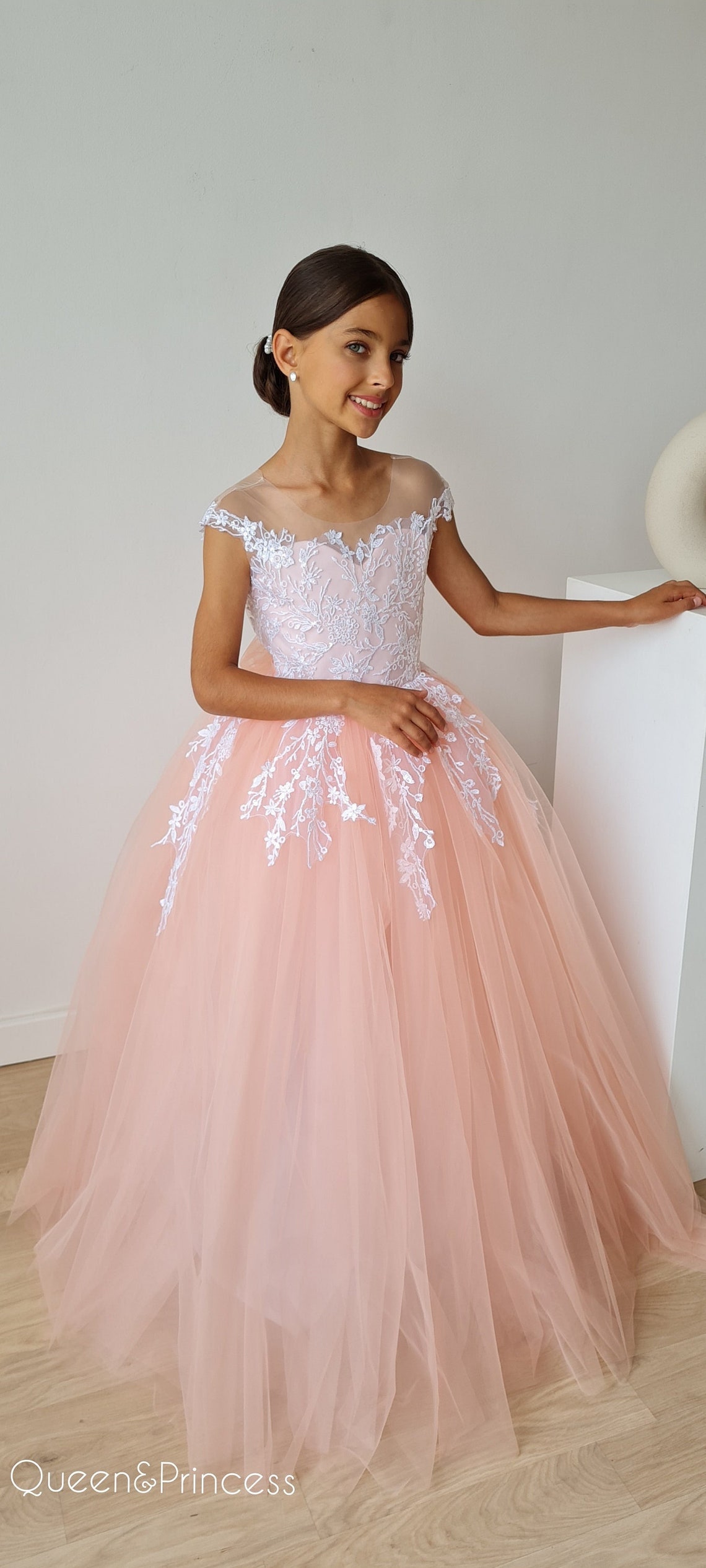 Flower Girl Dress Blush Girl Dress Tulle First Communion Etsy