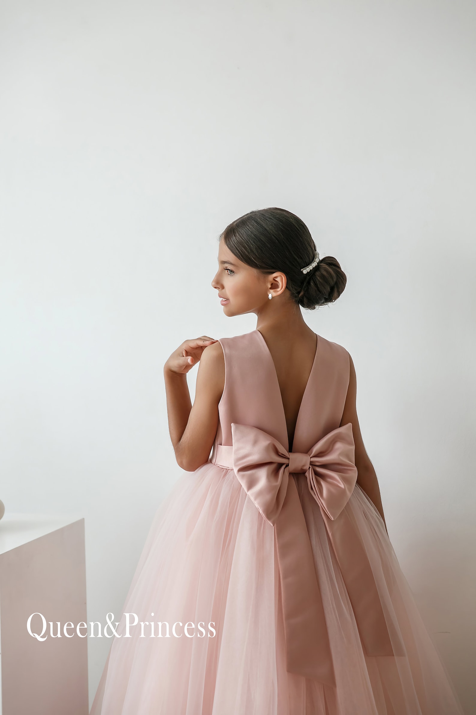 A-Line Satin Pleated Flower Girl Dress Dusty Rose