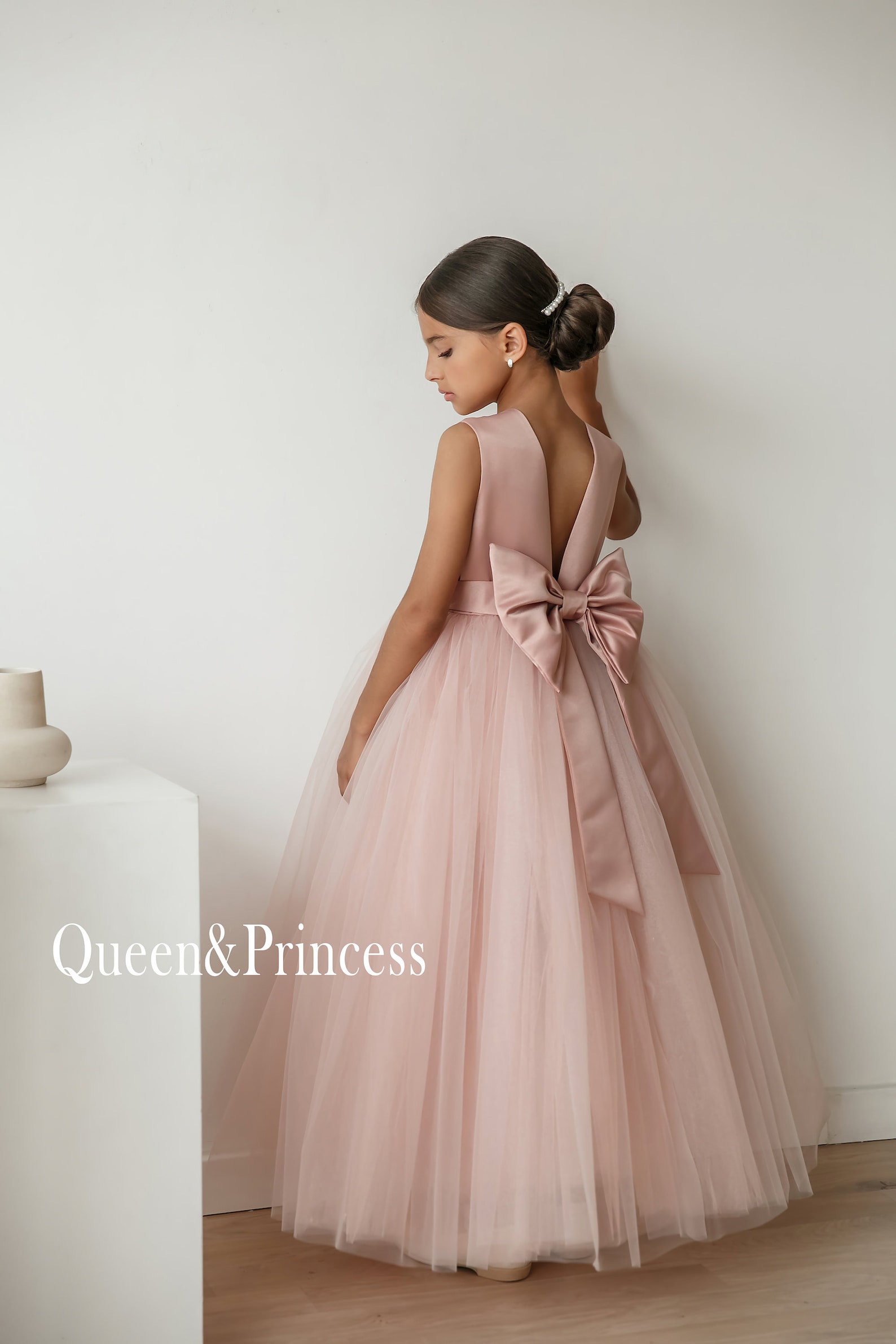 Dusty Rose Flower Girl Dress Tulle Flower Dress Satin Girl Etsy