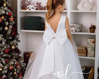 Tulle  flower girl dress, Tutu girl dresses, lvory flower dress, Baptism dress, Simple flower girl dress