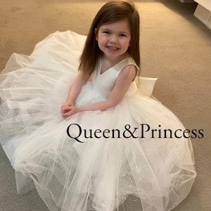 Flower girl dress ivory Wedding flower girl dress Princess flower tulle girl dress Clothes kids Tutu flower dresses for girls Glitter skirt image 9