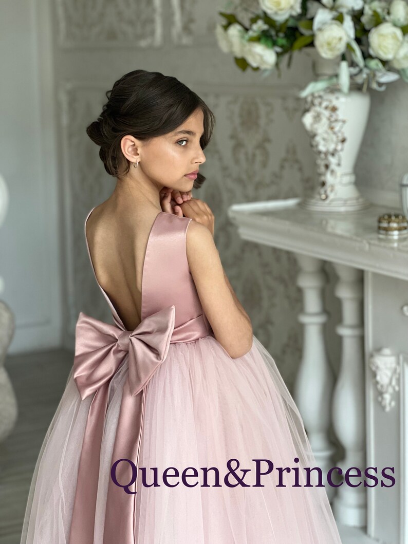 Dusty Rose Flower Girl Dress Tulle Flower Dress Satin Girl Etsy
