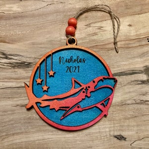 Wooden Shark Ornament, Personalized Christmas Ornaments, Christmas Ornaments for Kids, Under the Sea Decor, Gifts for Nature Lover