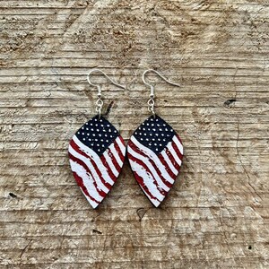 Patriotic Flag Earrings, Flag Earrings, Gifts for Memorial Day, 4th of July, Gifts for Mom, Wooden Jewelry, Lightweight Earrings, Painted