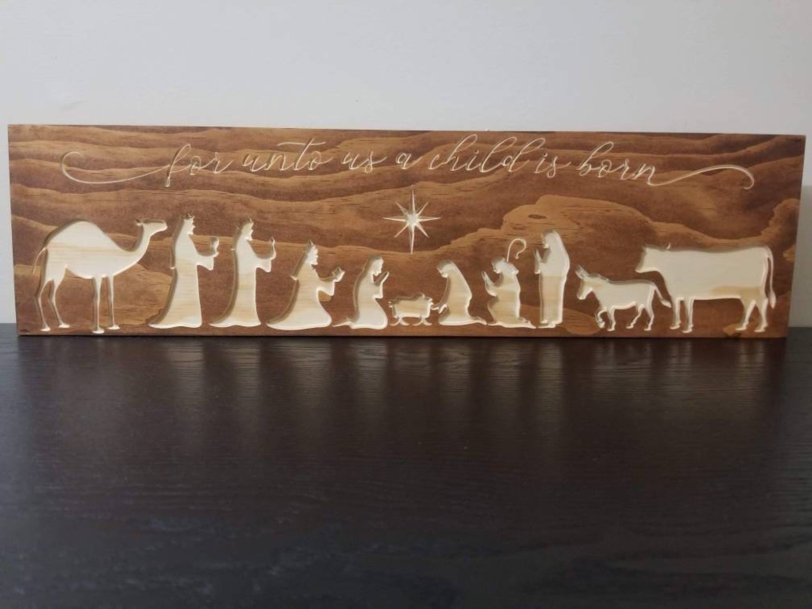 Wooden Nativity Sign, for Unto Us A Child is Born, Christmas Gifts for ...
