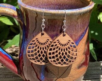 Wooden earrings, Fan shaped earrings, Christmas gifts for wife, Stocking Stuffers, Wooden Boho Earrings, Light weight earrings