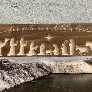 Wooden Nativity Sign, For Unto Us A Child is Born, Christmas gifts for Mom, Pastor appreciation gift, Christian Christmas Decor, Jesus gifts