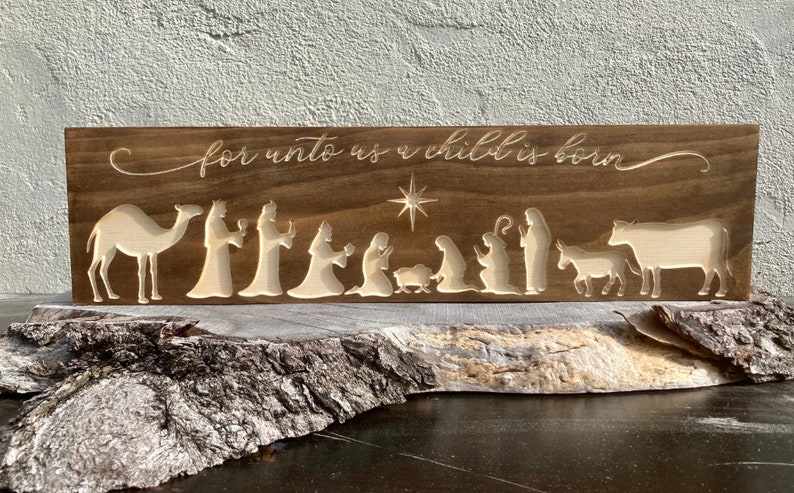 Wooden Nativity Sign, for Unto Us A Child is Born, Christmas Gifts for ...