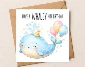 Whale Birthday Card: Ocean Pun, Pastel Balloons, Friend Greeting (6 x 6 inches)