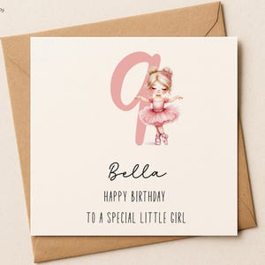 Biglietto di auguri di compleanno personalizzato con ballerina rosa baby per bambina, per qualsiasi età, per figlia, nipote o nipotina – Offerta 4 per 10 sterline