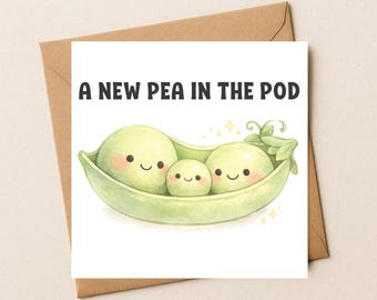 Nytt Pea Pod Baby-kort: Grattis, babyshower, könsneutral akvarell illustration