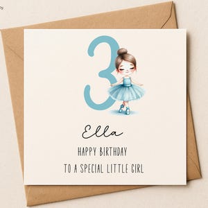 Biglietto di auguri di compleanno personalizzato con ballerina blu per bambina, per qualsiasi età, per figlia, nipote o nipote – Offerta 4 per 10 sterline