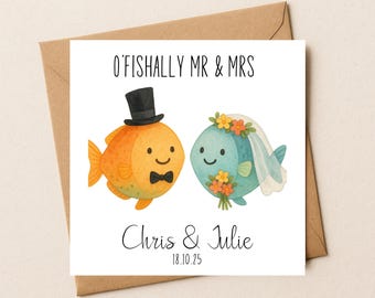 Funny Fish Wedding Card – Ofishally Mr and Mrs – Personalised Bride Groom with Names
