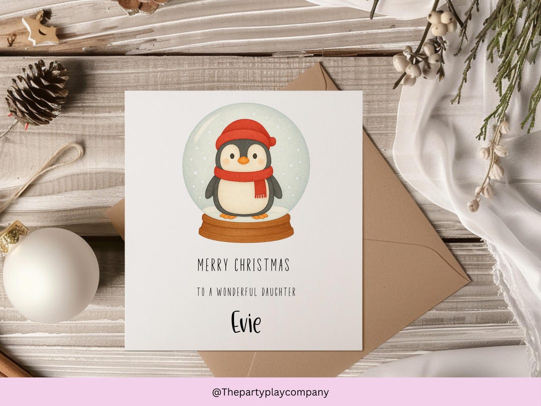 Personalised Daughter Penguin Snow Globe Christmas Card – Custom Name ...