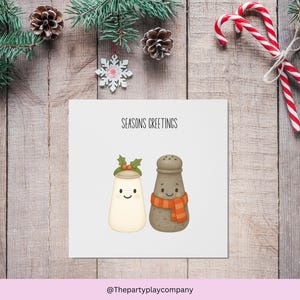 Tarjeta navideña divertida / Saludos de temporada con juego de palabras de sal y pimienta / Linda tarjeta festiva para amantes de la comida / Tarjeta navideña peculiar para amigos y familiares
