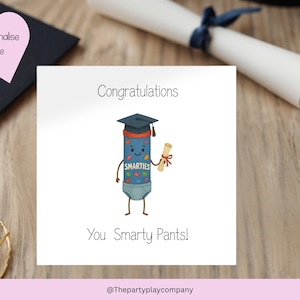 Funny Graduation Card – Smarty Pants Pun with Cap & Scroll, Cute Square Congratulations Card for Graduate