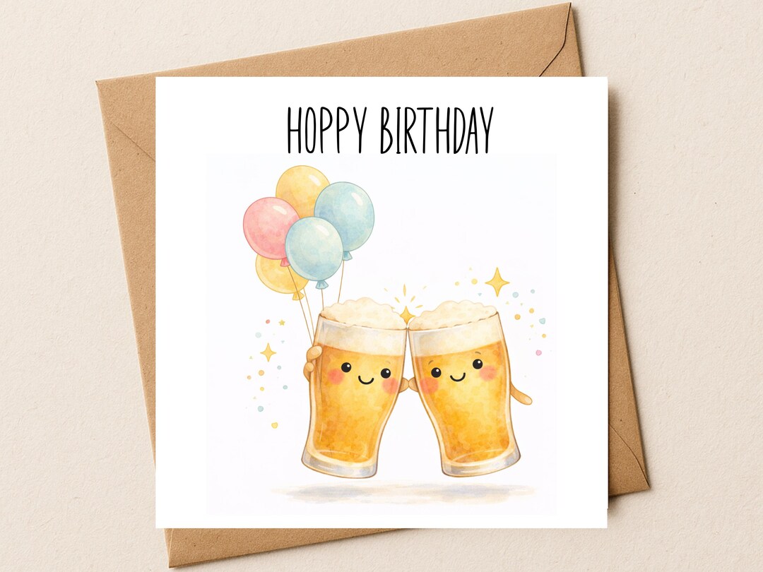 Hoppy Birthday Beer Card: Cheers Pints, Friend Celebration Greeting ...
