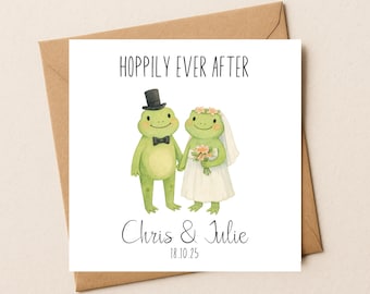 Lustige Frosch-Hochzeitskarte - Hoppily Ever After - Personalisierte Braut & Bräutigam mit Namen