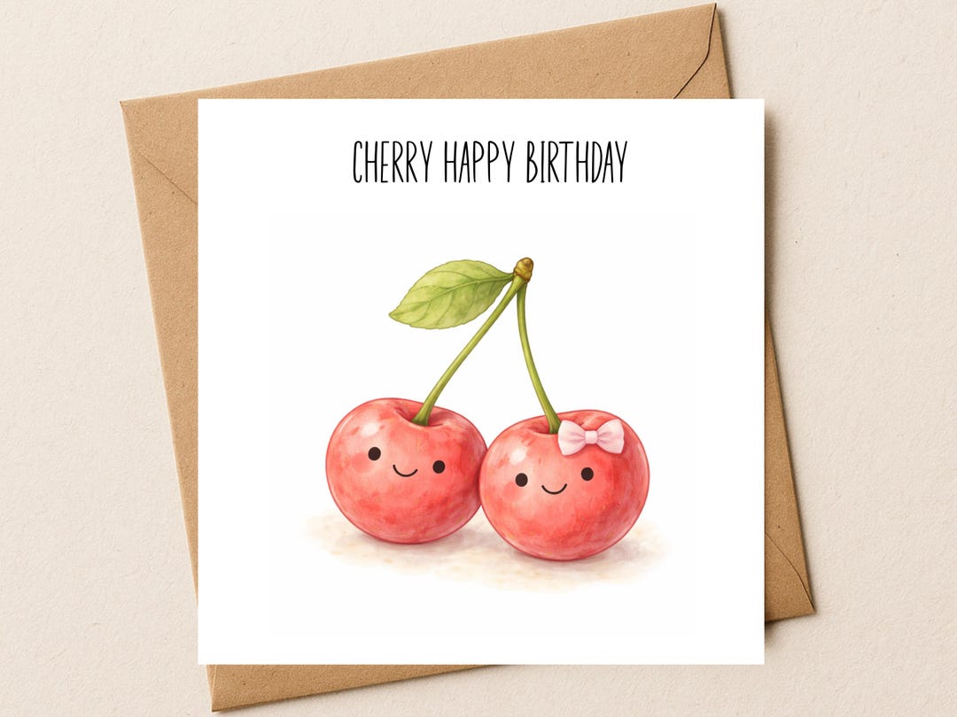 Cherry Happy Birthday Card – Playful Fruit Pun Greeting – for Her - Etsy