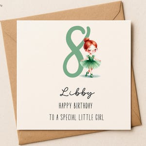 Biglietto di auguri di compleanno personalizzato con ballerina verde scuro per bambina, per qualsiasi età, per figlia, nipote o nipote – Offerta 4 per 10 sterline