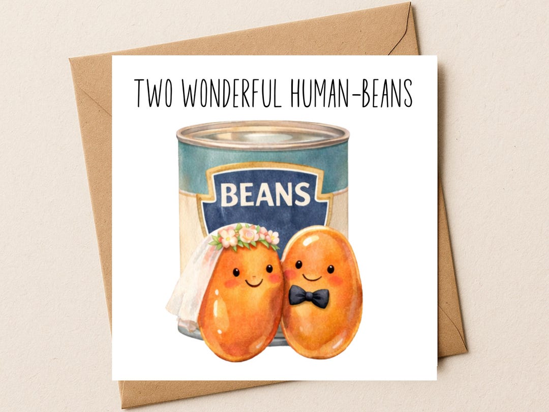 Wedding Card: Two Human-beans, Baked Bean Couple Illustration - Etsy
