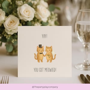 Cat Wedding Card – “You Got Meowied” – Funny Wedding Congratulations Card – Cute Bride and Groom Cats
