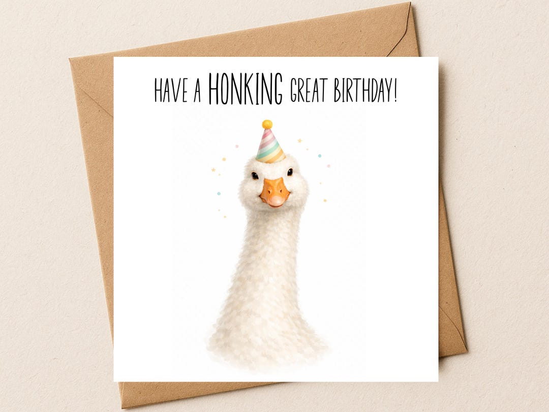Goose Birthday Card, Watercolour Party Animal, Friend Greeting Card - Etsy