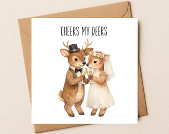 Wedding Card: Deer Couple Cheers My Deers, Playful Animal Pun Greeting