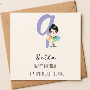 Biglietto di auguri di compleanno personalizzato con ballerina arcobaleno per bambina, per qualsiasi età, per figlia, nipote o nipote – Offerta 4 per 10 sterline