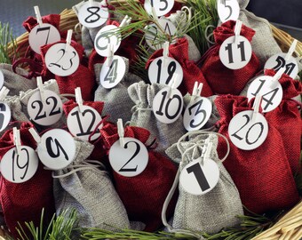 Adventskalender Säckchen, Adventskalender zum befüllen, Adventskalender Stoff, Weihnachtsgeschenk, Adventskalender 2023, Geschenk