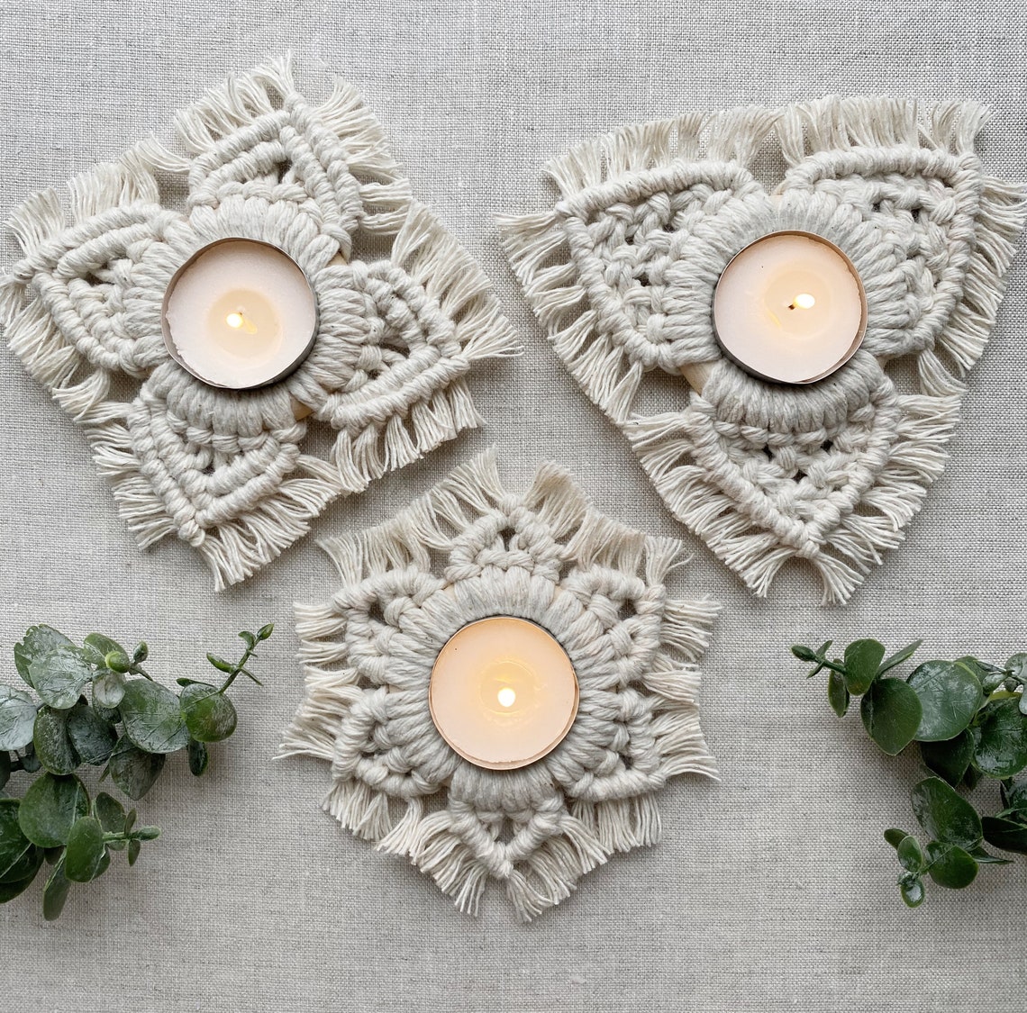 Macrame Tea Light Holders / Macrame Centre Piece / Macrame Etsy